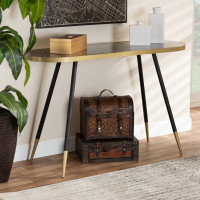 Baxton Studio RS1210-MB-Console Lauro Modern and Contemporary Black Faux Marble and Two-Tone Gold and Black Metal Console Table